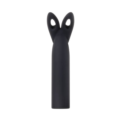 Black silicone bunny ear sleeve attachment for Evolved Four Play Kit vibrator.
