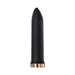 Black bullet vibrator with rose gold base, sleek and smooth design, standing upright on white background.