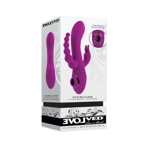 Evolved Fourgasm Rechargeable Triple Stim Vibe With Suction Silicone Purple - SexToy.com