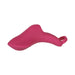 Pink silicone finger ring vibrator with textured flat surface and ergonomic shape for targeted stimulation.