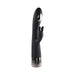 Black silicone G-spot rabbit vibrator with heating and cooling panel, dual motors, and chrome-finished base.