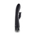 Black silicone G-spot rabbit vibrator with curved shaft, dual motors, and chrome-finished handle.