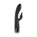 Black silicone G-spot rabbit vibrator with heating and cooling panel, textured shaft, and chrome-finished base.