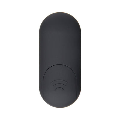 Black wireless remote control for Evolved Kong rechargeable anal plug with smooth matte finish.