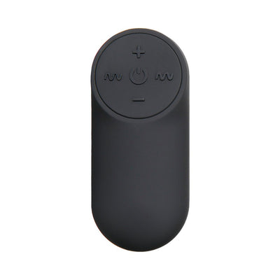 Black remote control with power and intensity buttons for Evolved Kong rechargeable anal plug.