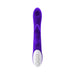 Purple triple-stimulation vibrator with three motors, textured curved shaft, and white control panel with three buttons.