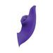 Purple triple-stimulation vibrator with curved shaft, textured fin, and rotating licking feature in smooth silicone.