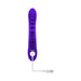 Purple triple-stimulation vibrator with textured shafts and USB magnetic charging cable on white background.