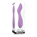 Purple ergonomic G-spot vibrator with curved design, displayed in white packaging with floral accents and branding.