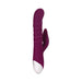 Purple dual-motor silicone vibrator with textured shaft and clitoral stimulator, white base, ergonomic design.