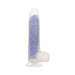 Purple translucent luminous dildo with suction base, flexible and realistic design, glow-in-the-dark feature.
