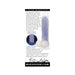 Purple luminous dildo with suction cup base, flexible design, and realistic texture shown with product details and warranty information.