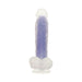 Purple translucent dildo with realistic texture and suction cup base on white background.