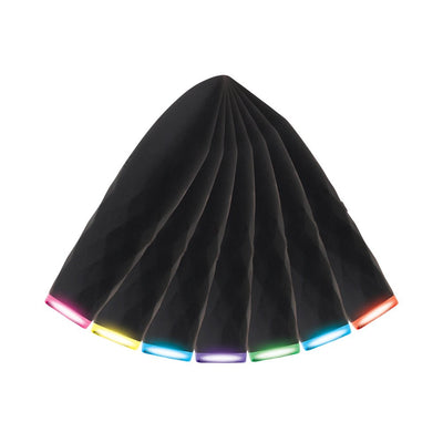 Black silicone bullet vibrator with tapered shape and colorful light-up base in seven different colors.