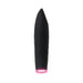 Black rechargeable silicone bullet vibrator with tapered tip and glowing pink light base on white background.