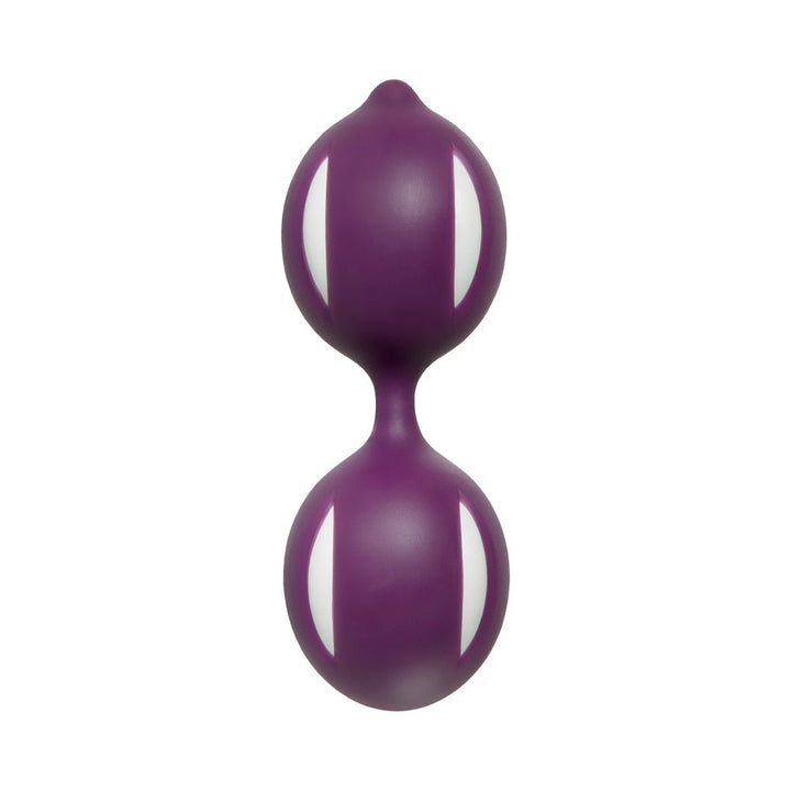 Purple dual ben wa balls with smooth ABS plastic surface designed for pelvic floor strengthening and intimate wellness.