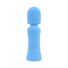 Blue silicone mini wand vibrator with flexible neck and textured handle for easy grip.