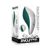 Evolved Palm Pleasure vibrator in white and teal silicone with ergonomic curved design shown on product packaging.