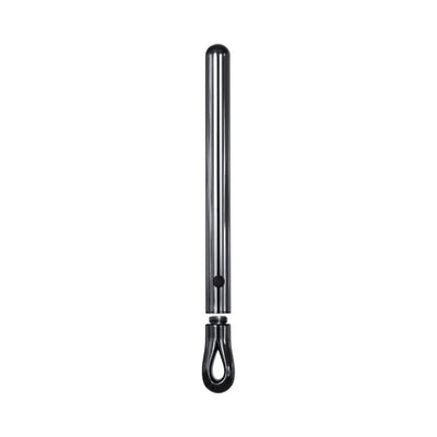 Sleek black polished metal pen-shaped vibe with a looped handle and single button control.