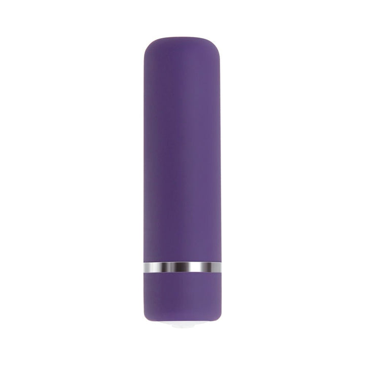 Compact purple rechargeable bullet vibrator with smooth finish and silver accent band.