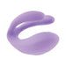 Purple compact dual-arm mini vibrator with smooth silicone finish and curved ergonomic design.