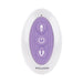 White and purple oval remote control for Evolved Petite Tickler Mini Vibe with three buttons and brand logo.