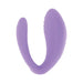 Purple flexible mini vibrator with dual arms and textured surface, designed for versatile stimulation with remote control.