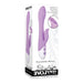 Pink silicone dual-stimulation vibrator with textured oval head and petal-shaped shaft in product packaging.