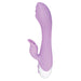 Pink silicone dual-stimulation vibrator with textured head and petal-shaped clitoral stimulator.