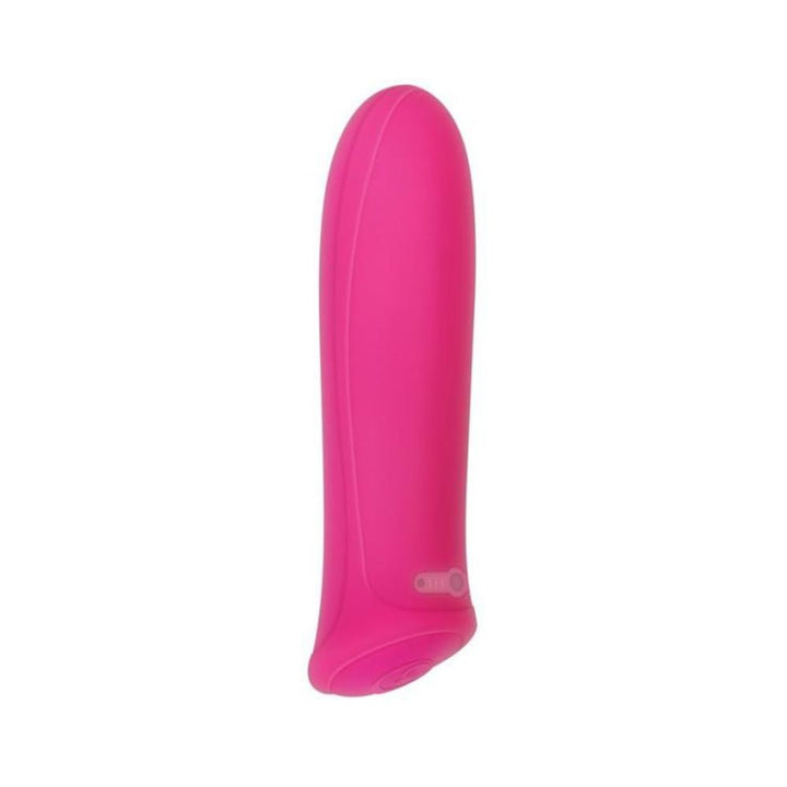 Compact pink silicone mini bullet vibrator with smooth curved design and one-button control.