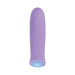 Compact purple rechargeable bullet vibrator with smooth silicone body and illuminated power button.
