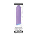 Purple silicone rechargeable bullet vibrator with one-button control, shown on white packaging with branding and product details.