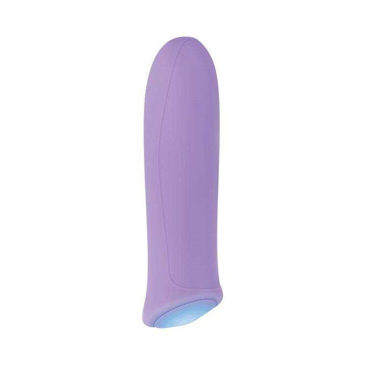 Compact purple rechargeable bullet vibrator with smooth silicone body and single-button control.