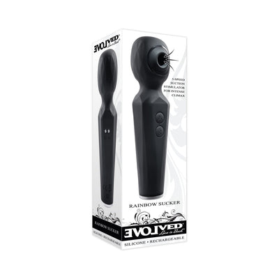 Evolved Rainbow Sucker Light-up Rechargeable Dual-function Silicone Suction Wand Vibrator Black - SexToy.com