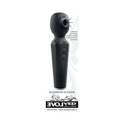 Evolved Rainbow Sucker Light-up Rechargeable Dual-function Silicone Suction Wand Vibrator Black - SexToy.com