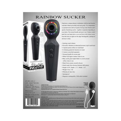 Evolved Rainbow Sucker Light-up Rechargeable Dual-function Silicone Suction Wand Vibrator Black - SexToy.com