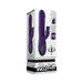 Purple silicone Rascally Rabbit vibrator with thrusting and rotating features shown on packaging box.
