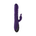 Purple silicone dual-stimulation rabbit vibrator with textured shaft and ergonomic handle.