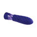 Purple textured mini vibrator with diamond pattern and clear base, designed for multi-speed vibration and water use.