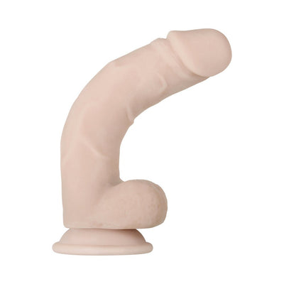 Realistic 9.5-inch poseable dildo with suction cup base in soft, flesh-toned material for customizable use.