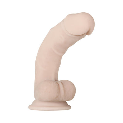 Realistic 9.5 inch poseable dildo with suction cup base in natural skin tone, featuring lifelike texture and flexible shaft.