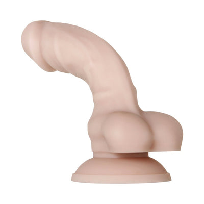 Poseable 6-inch silicone dildo with realistic texture and suction cup base in light skin tone.