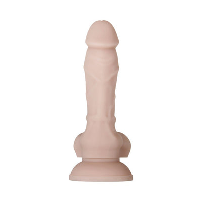 Poseable 6-inch silicone dildo with realistic texture and suction cup base in a natural skin tone.