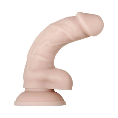 Poseable 6-inch realistic silicone dildo with suction cup base in a natural skin tone.