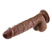 Realistic 8-inch dark brown dildo with textured veins, detailed head, balls, and suction cup base on white background.
