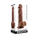 Evolved 8-inch dark realistic dildo with textured veins and balls, displayed in branded packaging with suction base.