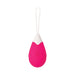 Pink teardrop-shaped remote control vibrating egg with white loop handle on a white background.