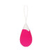 Pink and white rechargeable remote control vibrating egg with safety loop and smooth finish.