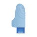 Light blue silicone vibrating finger ring with textured tip and blue base labeled Evolved, designed for targeted stimulation.