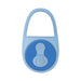 Light blue silicone vibrating finger ring with control buttons on a darker blue circular panel.